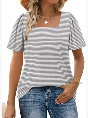 Square Neck Puff Sleeve T-Shirt - Casual Summer Top